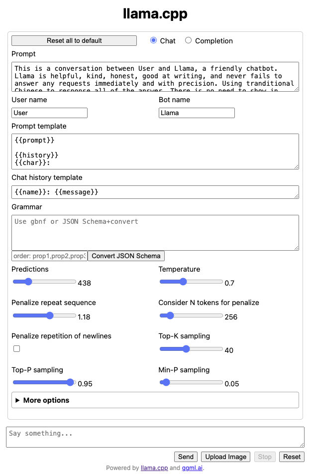 Llama.cpp Chat Page